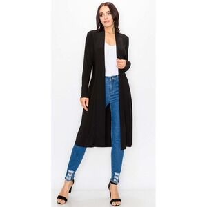 LAST TANGO Women Black Duster OpenCardigan Pinched Back M Boho Layers Minimalist